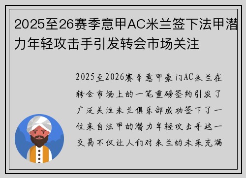 2025至26赛季意甲AC米兰签下法甲潜力年轻攻击手引发转会市场关注